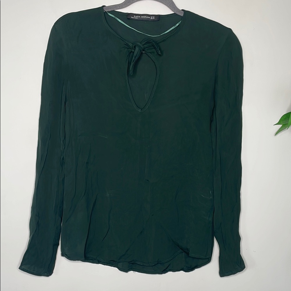 Zara Women Green Neck Tie Blouse